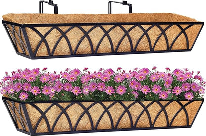 30 Inch Window Deck with Coco Liner Set of 2, 30" Window Boxes Horse Trough with Coconut Coir Liner,Metal Hanging Flower Planter Window Basket Deck Railing Planter Boxes for Outdoor Indoor Lawn