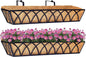 30 Inch Window Deck with Coco Liner Set of 2, 30" Window Boxes Horse Trough with Coconut Coir Liner,Metal Hanging Flower Planter Window Basket Deck Railing Planter Boxes for Outdoor Indoor Lawn
