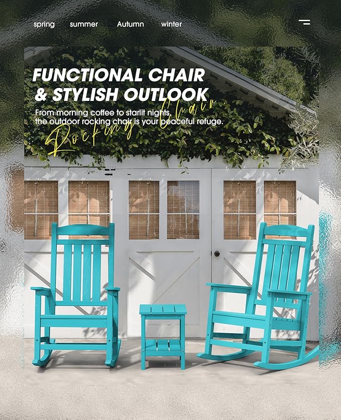 Rocking Chairs, 2-Pack in Aruba Blue, Weather-Resistant HDPE