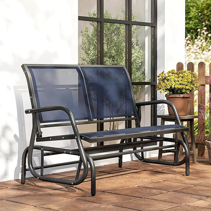 Outsunny 2-Person Outdoor Glider Bench, Patio Double Swing Rocking Chair Loveseat w/Powder Coated Steel Frame for Backyard Garden Porch, Dark Blue