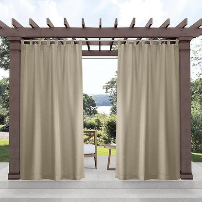 Exclusive Home Cabana Solid Indoor/Outdoor Light Filtering Hook-and-Loop Tab Top Curtain Panel Pair, 54"x144", Taupe