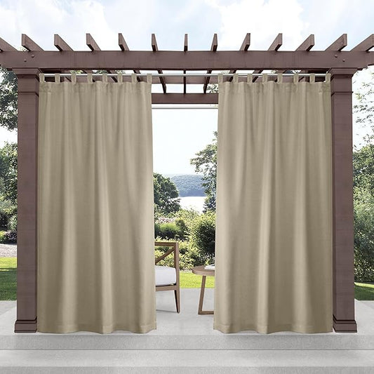 Exclusive Home Cabana Solid Indoor/Outdoor Light Filtering Hook-and-Loop Tab Top Curtain Panel, 54"x108", Taupe, Set of 2