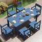 7 Piece Outdoor Dining Table Set HIPS Patio Dining Sets with Umbrella Hole Outdoor Furniture for 6 All Weather Patio Furniture Set for Outside Deck Backyard Poolside Garden, Deep Blue