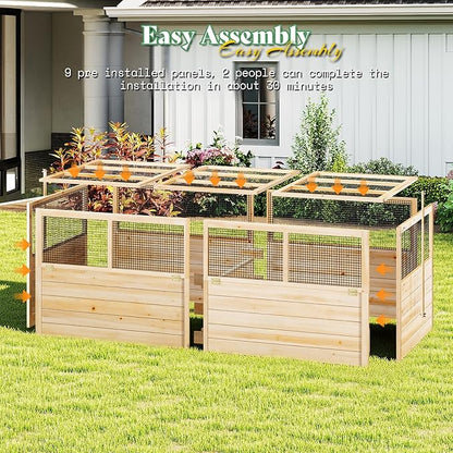 AMERLIFE Raised Garden Bed with Hinged Fencing and Trellis, 18 Inch Deepened Wood Planter Box, 2 PCS Flip-up Front Panel, Easy Assembly, Ideal for Seed Starting and Growing Vegetables & Fruits