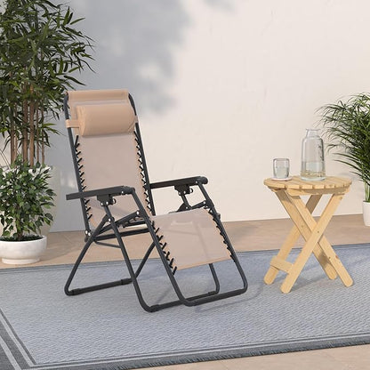 Set of 2 Zero Gravity Chairs Lounge Chair with Pillow and Cup Holder Patio Outdoor Adjustable Dining Reclining Folding Chairs for Deck Patio Beach Yard