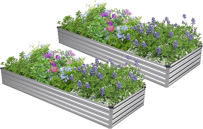 2PCS 8x4x1ft Galvanized Raised Garden Bed Kit, Galvanized Planter Raised Garden Boxes Outdoor, Large Metal Raised Garden Beds for Vegetables,Silver