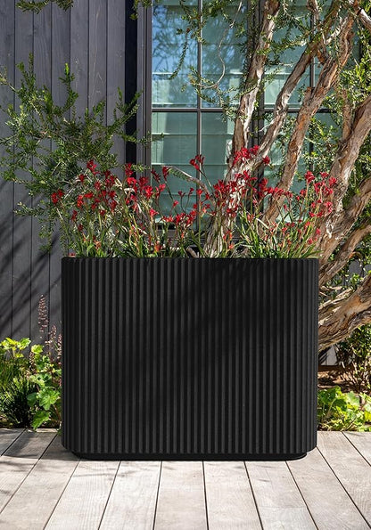 Veradek Demi Series Span Planter for Front Porch, Patio, Backyard | Durable Plastic-Stone Composite Material | Modern Décor for Shrubs, Flowers