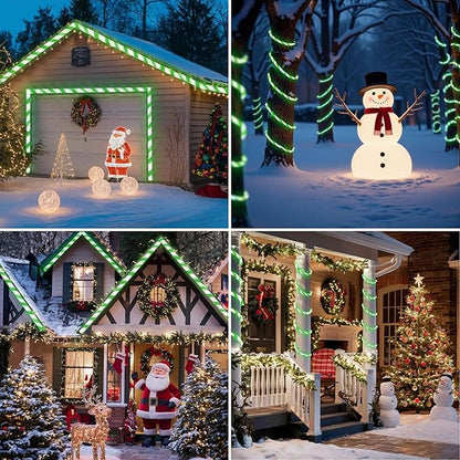 Jnaurb Christmas Candy Cane Lights, 33ft 240 LED Connectable Flexible White & Green Candy Cane Rope Lights for Outside, 8 Modes Waterproof LED Christmas Light for Garden Patio Tree Holiday Party Decor