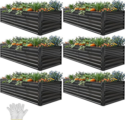 YITAHOME 6pcs 6x3x2 ft Galvanized Raised Garden Bed Kit, Large Metal Planter Box with Gloves & Support Rod, Outdoor Flower Bed for Plants Vegetables, Black