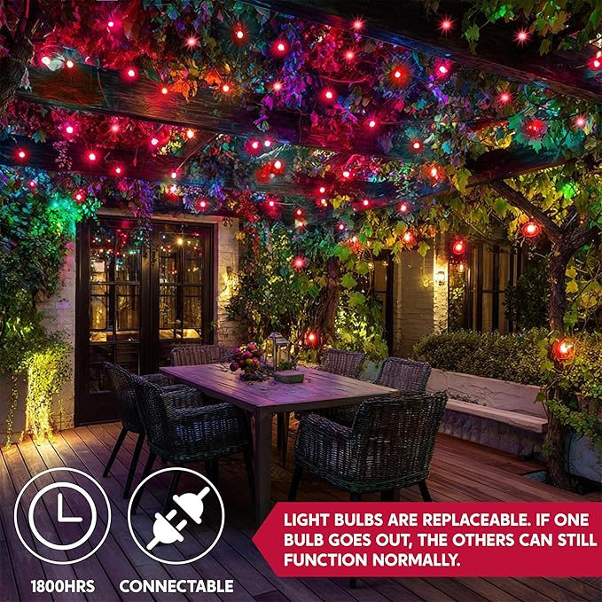 String Lights, 42.8 ft Red Incandescent with 200 T5 Bulbs, Green Wire