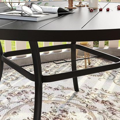 VICLLAX Patio Dining Set for 8, Outdoor Furniture Set Includes 53" Round Patio Table and 8 Patio Sling Chairs, Black Tabletop and Grey Fabric