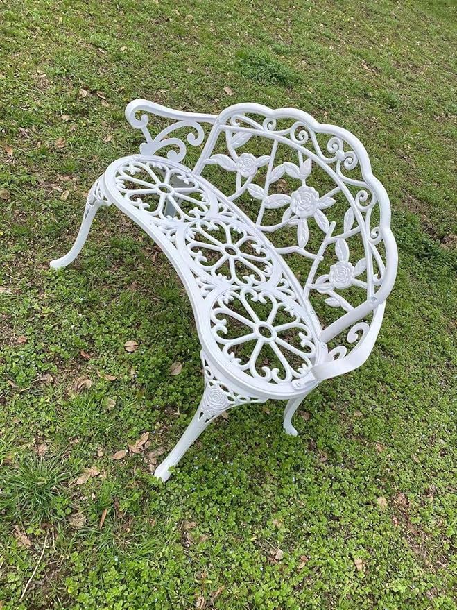 Patio Balcony Bench Double Seat, Anti-Rust Cast Aluminum Patio Garden Bench for Park Yard Outdoor Furniture White.1