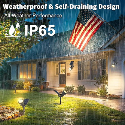 Solar Lights Outdoor Waterproof IP65,3000K Super Bright LED,2 Lighting Modes, Solar Powered Yard Garden Solar Spot Lights for Flag Landscape Auto On/Off-2 Pack
