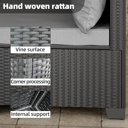 Skyfish 7 Pieces Patio Furniture Sofa - Outdoor Sectional Wicker Rattan Furniture with Cushion and Glass Table Patio Conversation Sets for Porch Poolside Backyard Outdoor Sofa Set Modular Sofa