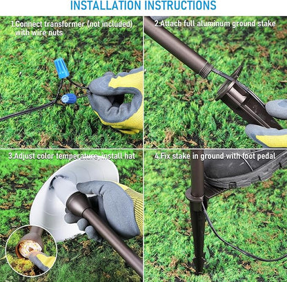 LEONLITE 5CCT Low Voltage Landscape Lights, 3W, 12-24V AC/DC, Pathway Lighting Wired, IP65 Waterproof Light for Yard Lawn, ETL Listed, Oil Rubbed Bronze Aluminum Housing, 1800K-5000K, Pack of 4