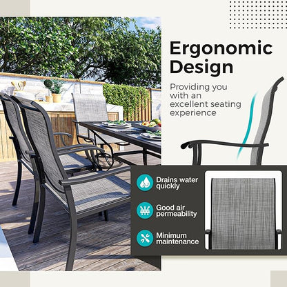 Pamapic 7-Piece Outdoor Dining Set, Patio Dining Set for 6, All-Weather Outdoor Patio Set with 2 Textilene Swivel Chairs & 4 Regular Chairs for Garden, Poolside, Deck，Gray