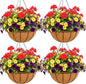 14 inch Metal Hanging Baskets For Plants Outdoor 4 Pack Round Metal Wire Hanging Basket Planter with Coco Fiber Liners Chain Round Wire Plant Holder for Garden, Patio, Deck, Porch Plants Flower Potss