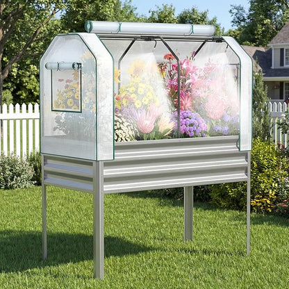 Galvanized Raised Garden Bed with Self-Watering System, Elevated Planter Boxes Outdoor with Legs and PE Cover for Vegetables and Flowers, Backyard, Patio, Balcony, 48x24x56 in