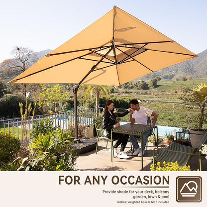 10 X 13 FT Cantilever Outdoor Patio Umbrella with Base Included Large Heavy Duty 360° Rotation Double Top Offset Rectangular Umbrellas with Led Lights for Backyard Outside Deck, Beige