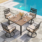PHI VILLA 5 Pieces Outdoor Dining Set for 4, 42" Square Brown Metal Table & Wrought Iron Swivel Chairs, All Weather Large Outside Furniture with Cushions & Pillows for Patio, Deck, Porch