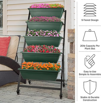 Raised Garden Beds - 5 Tier Vertical Garden Planter - Planters for Outdoor Plants - Gardening and Greenhouse Accessories by Pure Garden (Green)