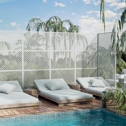 Casaphoria 72" H x 35" W Metal Outdoor Privacy Screen, Freestanding Decorative Divider for Patio, Deck, Balcony, and Garden with Stable Base, White-Jason