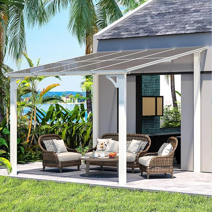 AECOJOY 8' x 8' White Gazebo Outdoor Pergola for Patio, Small Wall-Mounted Hard Top Lean to Metal Gazebo Shelter Pergolas and Gazebos Clearance with Patio Roof, Heavy Duty Awnings for Backyard