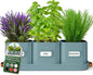 volila Herb Planter Indoor - Set of 3 Teal Blue Indoor Herb Garden Pots for Plants with Leather Handled Tray - Window Sill Plant Shelf - Herb Pots with Drainage Holes and Labels