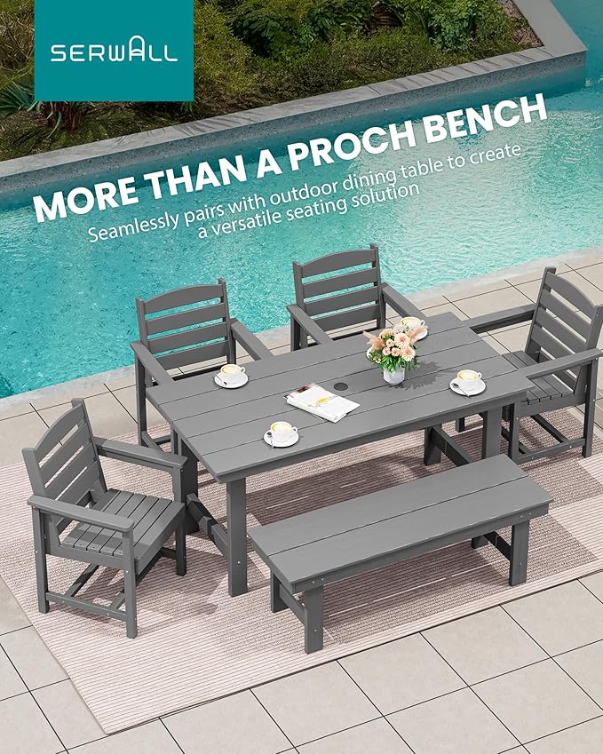 SERWALL 2-Person Outdoor Bench Backless, HDPE Outdoor Benches Weatherproof, 700 Lbs Weight Capacity, Poly Lumber Patio Furniture for Garden, Porch and Park, Grey, 2 Pack