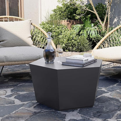 UPHA Outdoor Hexagon Coffee Table, Small Modern Minimalist Accent Tables, Low Light Concrete Center Table for Living Room, Outside Patio, Deck, 28×24.2×15.4, Dark Gray