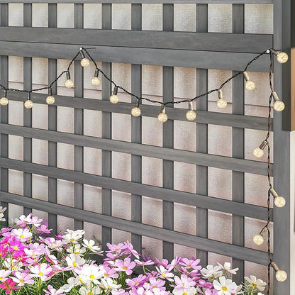 Outsunny Wood Planter with Trellis, Raised Garden Bed for Climbing Plants w/Drainage Holes and Roof, 35.5" x 17.75" x 72", Dark Gray