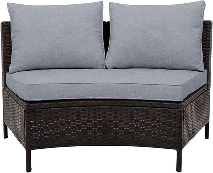 Merax 5-Piece Outdoor Sectional Sofa Set, All-Weather PE Wicker Patio Furniture with Tempered Glass Table, Half-Moon Conversation Set for Garden, Deck, Backyard Living Area,Grey