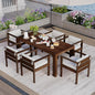 Merax 7-Piece Patio Dining Table Set,Outdoor Furniture Set with 72.8" Rectangle Table & 6 Chairs,Adjustable Leveling Feet,Umbrella Hole for Backyard,Garden,Poolside,Brown+ Beige