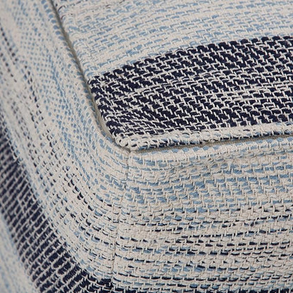 SIMPLIHOME Clay Square Pouf - 18 inch Wide Upholstered Cotton Ottoman in Patterned Blue Melange, Boho Footstool, Decorative Cube Pouf or Extra Seating for Living Room or Bedroom, Assembled