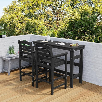 SERWALL Outdoor Bar Table and Chairs Set, Adirondack Bar Chairs Set of 2 and Bar Height Table, All Weather HDPE Patio Bar Set, Outdoor Furniture for Outside, Black