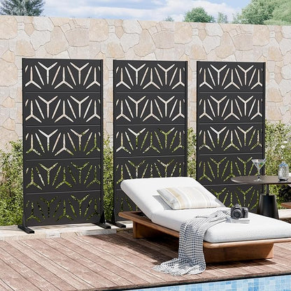 Casaphoria Metal Privacy Screen Outdoor, 60" H x 30" W Freestanding Decorative Privacy Screen for Patio Deck Balcony Garden with Stable Base, Black-Star