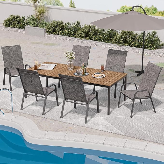Patio Dining Chairs, Set of 6, Dark Grey Steel Frame, Stackable