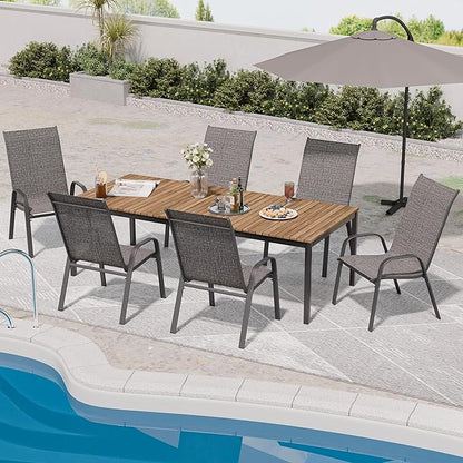 Patio Dining Chairs, Set of 6, Dark Grey Steel Frame, Stackable