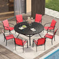 VICLLAX Patio Table and Chair Set of 8, All Weather Metal Round Outdoor Dining Furniture Set-53 Round Outdoor Table and Chairs, Black Tabletop