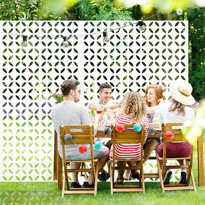 Casaphoria 72" H x 47" W Metal Privacy Screen, Outdoor Freestanding Decorative Divider for Patio, Deck, Balcony, and Garden with Stable Base, White-Daniel