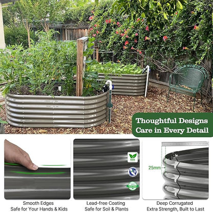 A ANLEOLIFE 6X3X2 ft Galvanized Raised Garden Beds Outdoor, Oval Large Metal Deep Root Planter Box for Planting Vegetables Flowers Herb, Anti-Rust & Easy-Setup, Quartz Grey