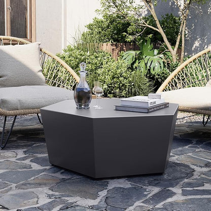 UPHA Outdoor Hexagon Coffee Table, Small Modern Minimalist Accent Tables, Low Light Concrete Center Table for Living Room, Outside Patio, Deck, 35×30.7×15, Dark Gray