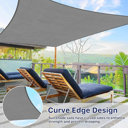 12'x12' Sun Shade Sail, UV Protection Outdoor Shade, Curved Tear Resistant Heavy Duty Sun Shade for Patio Garden, Backyard, Deck, Car Port, Playground, (Grey)