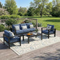 Solaste Aluminum Outdoor Patio Furniture Set, 5 Seats Patio Sectional Sofa with 5" Thick Cushion, Outdoor Patio Set with Coffee Table for Porch, Backyard, Deck, Yard, Blue