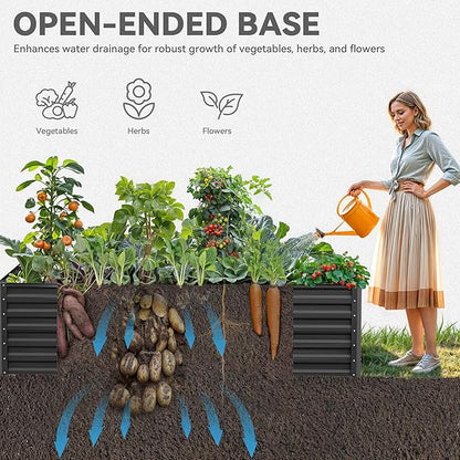 YITAHOME 96x48x24 in Galvanized Raised Garden Bed Kit, Large Metal Planter Box with Gloves, Safety Rubber & Support Rod, Outdoor Flower Bed for Plants Vegetables, Black