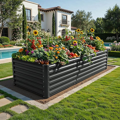 YITAHOME 8x4x2ft 2pcs Large Raised Garden Bed, Galvanized Metal Planter Box with Gloves, Ground Nails, Support Rod & Safety Rubber, Outdoor Above Ground Planters for Plants Vegetables Flowers, Black