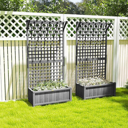 Outsunny Wood Planter with Trellis, Raised Garden Bed for Climbing Plants w/Drainage Holes and Roof, 35.5" x 17.75" x 72", Pack of 2, Dark Gray