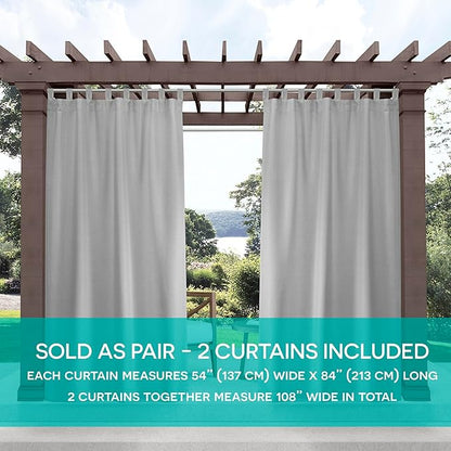 Exclusive Home Cabana Solid Indoor/Outdoor Light Filtering Hook-and-Loop Tab Top Curtain Panel Pair, 54"x120", Cloud Grey