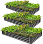 Land Guard 3 Pack 6×3×1ft Galvanized Metal Raised Garden Bed, Metal Planter Kit Box Outdoor for Deep-Rooted Vegetables, Flowers, Green and Herbs, Modern Grey