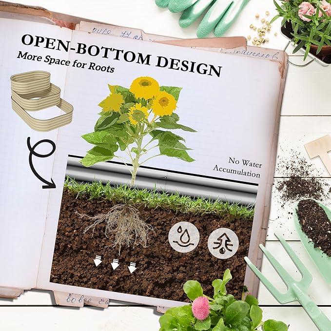 Outsunny 3-Tier Galvanized Steel Raised Garden Bed Kit, 62.25" x 43" x 32.25", 3 Combining Planter Boxes with Rubber Strip Edging, Open Bottom for Backyard, Garden, Patio, Cream White